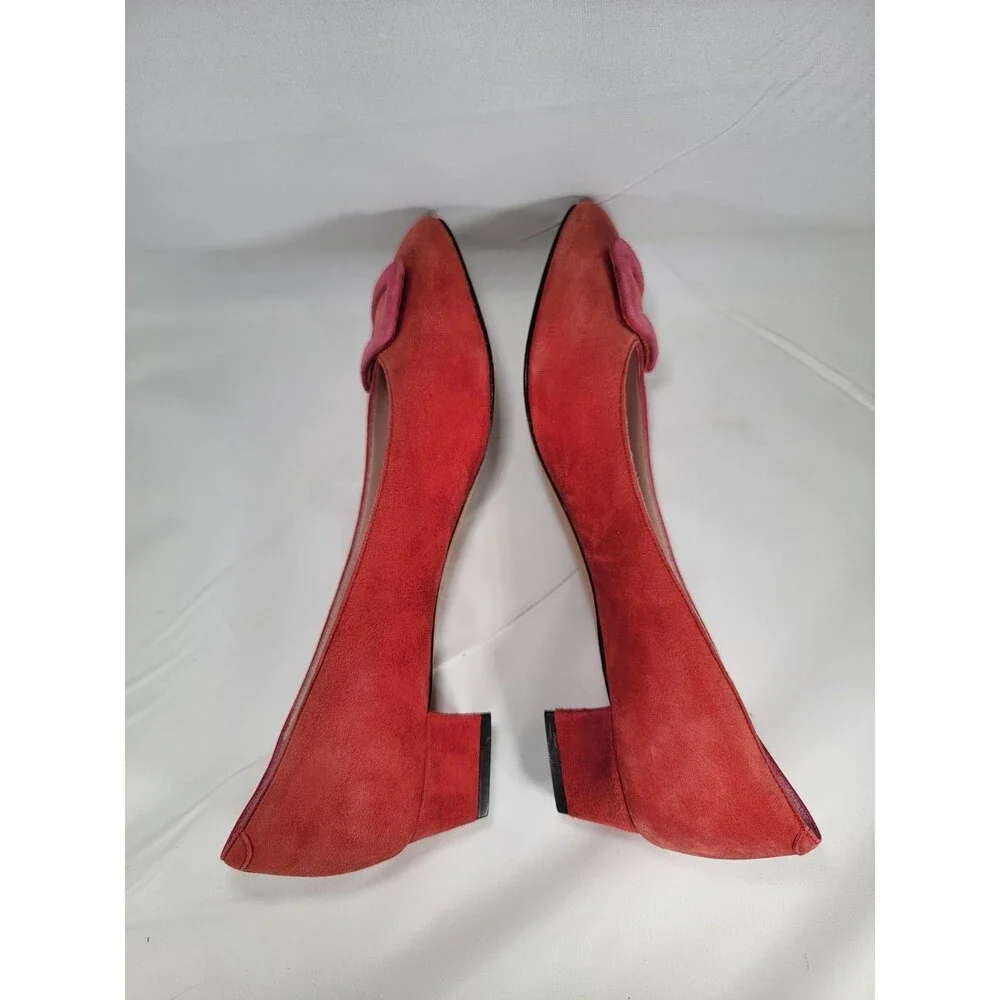 Voltan Red Suede Low Heels Buckle Leather Sole Women's Size 39.5 EU 9.5 US